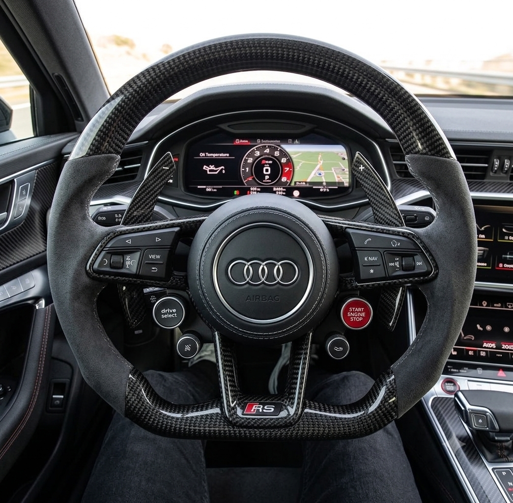 Bright Carbon Fiber Spliced Alcantara Steering Wheel Suitable for Audi Models A5 A6L A7 TT Q5 S4 S RS5 RS6 RS7