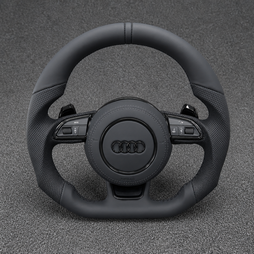 Custom Genuine Carbon Fiber & Napa leather Alcantara Steering Wheel for Audi R8 Type42 Type4S 2006‑2024 Coupé Spyder - YINGGENE