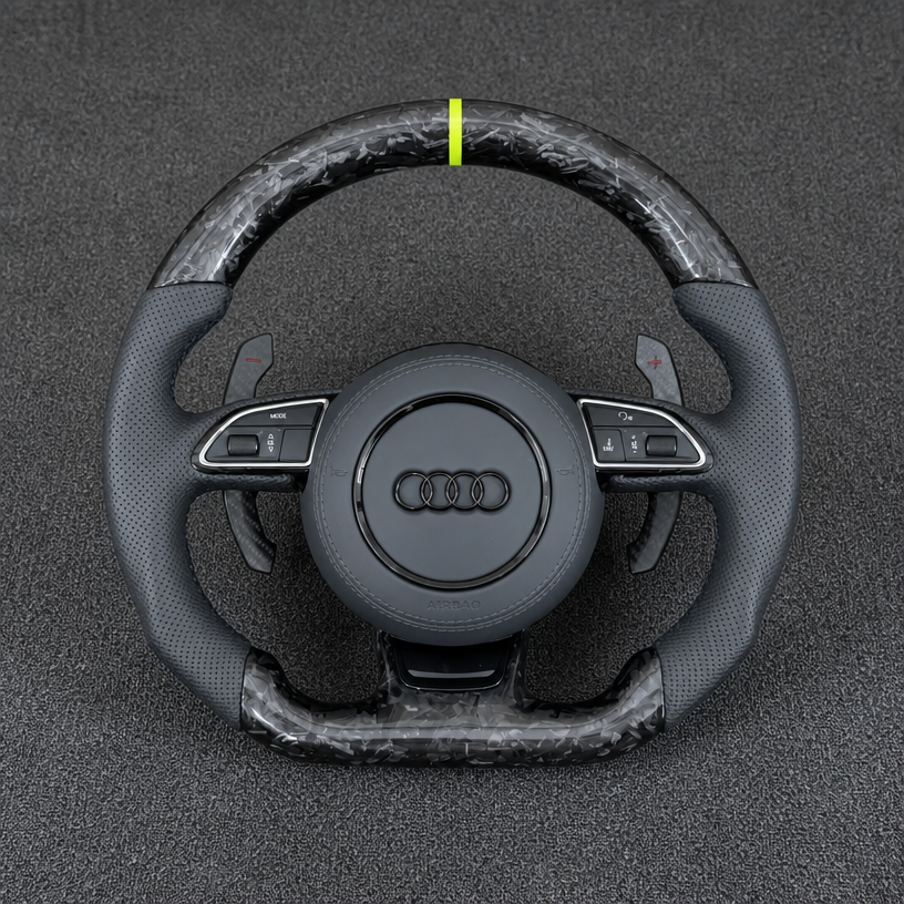 Custom Genuine Carbon Fiber & Napa leather Alcantara Steering Wheel for Audi R8 Type42 Type4S 2006‑2024 Coupé Spyder - YINGGENE