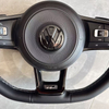 Detail view of sport VW steering wheel, premium material car interior modification part