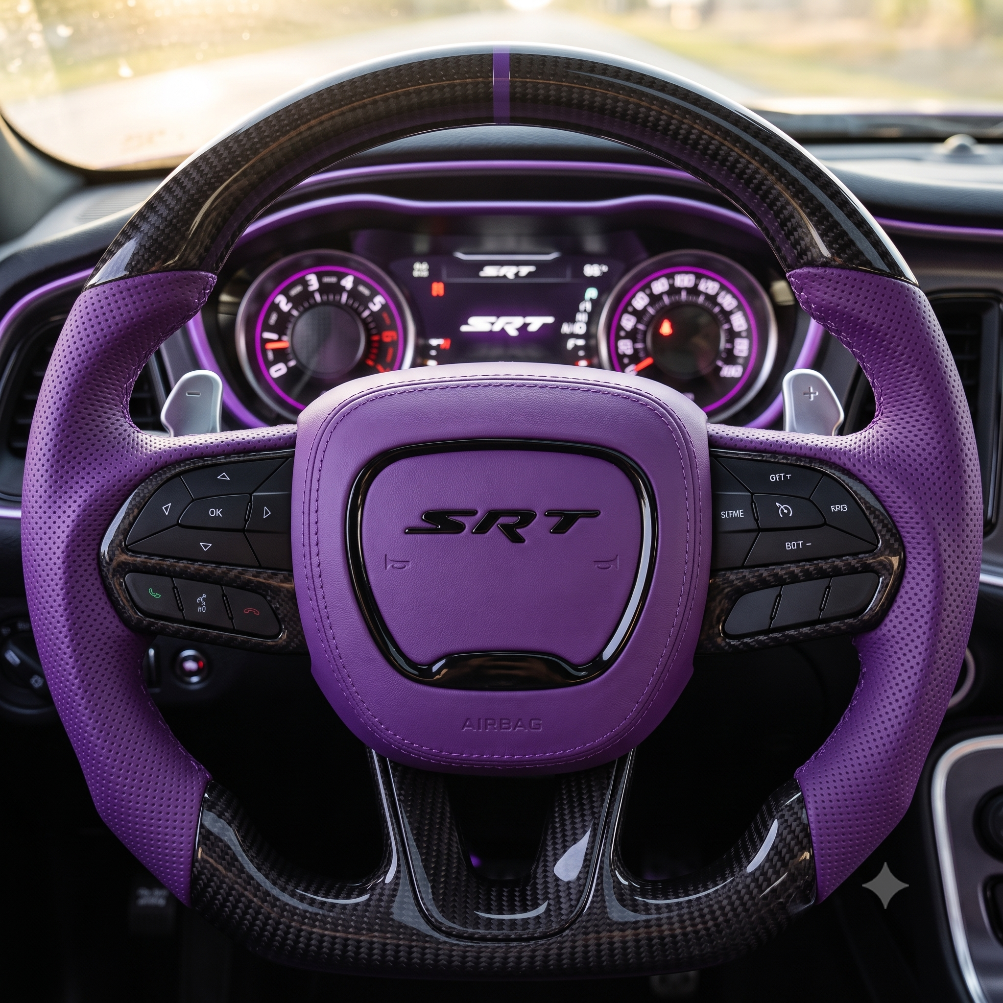 Bright Carbon Fiber Steering Wheel for Dodge Challenger Charger Ram with Airbag Cover