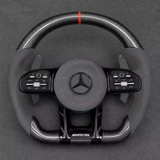 Mercedes A B C E S GLC GLE 2003-2026 W203-W206 W211-W214 Nappa Alcantara Custom Real Carbon Fiber LED AMG Wheel -YINGGENE 