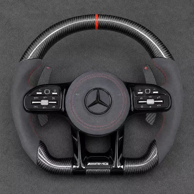 Red Stripe Carbon Mercedes C E S GLC W205 W206 W213 W214 2003-2026 Steering Wheel Shifters LED