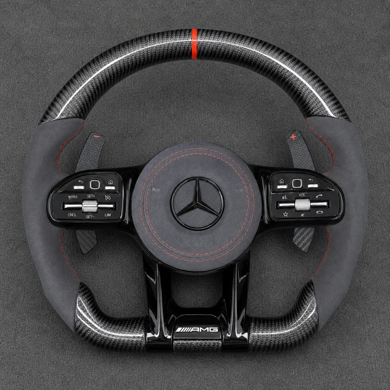 Mercedes A B C E S GLC GLE 2003-2026 W203-W206 W211-W214 Nappa Alcantara Custom Real Carbon Fiber LED AMG Wheel -YINGGENE 