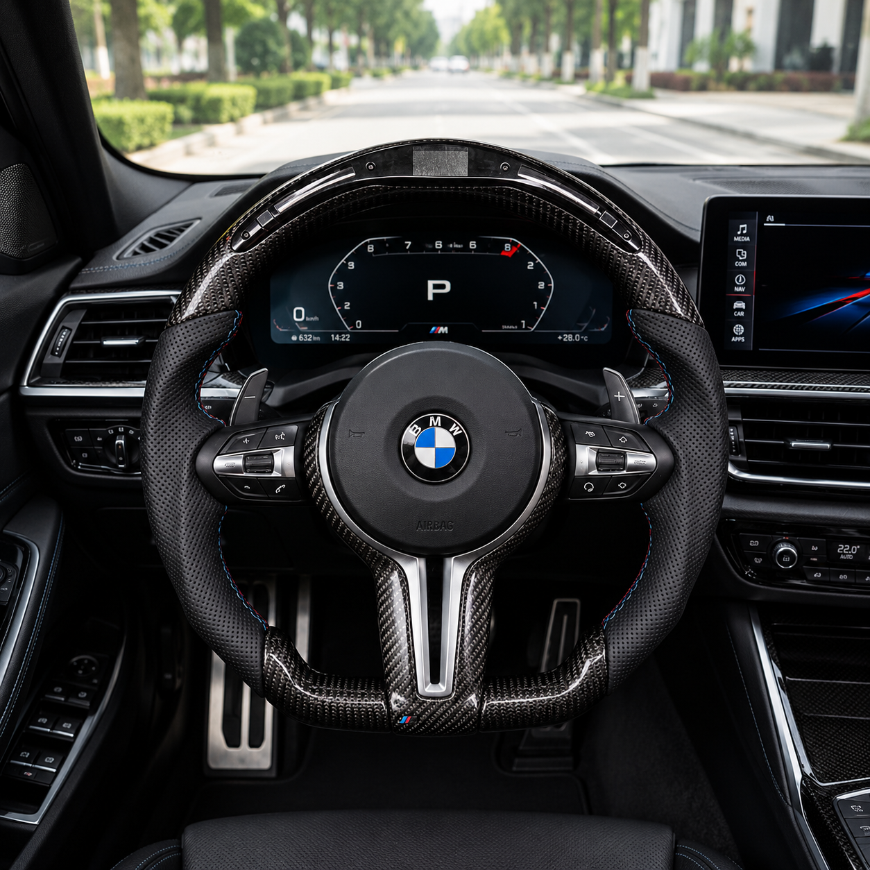 BMW Custom Real Carbon Fiber F30 Steering Wheel M3 M4 M5 E90 F10 LED Shift Light BMW Steering Wheel