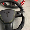 Tesla Custom Real Carbon Fiber Model 3 Y X S Steering Wheel with Leather Airbag Cover