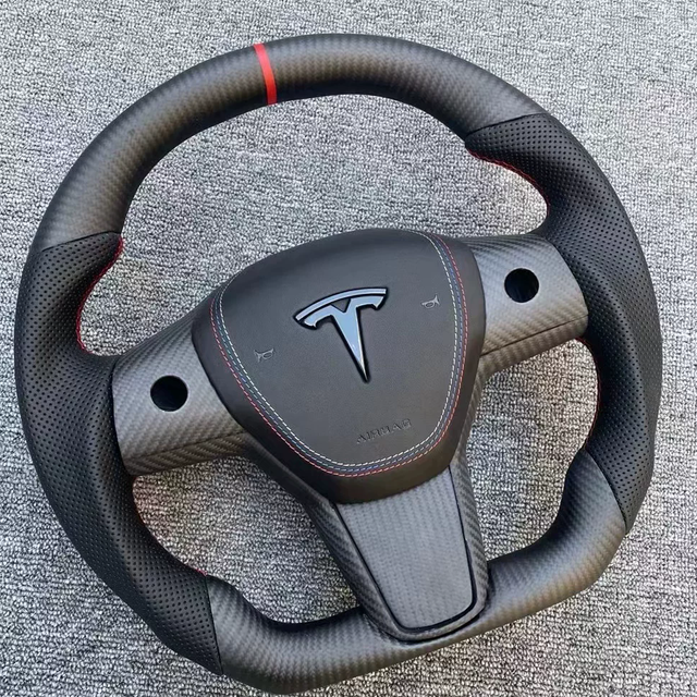 Matte Carbon Tesla Plaid Steering Wheel M-Tri Color Stitching T100% Fitment Guarantee Tesla