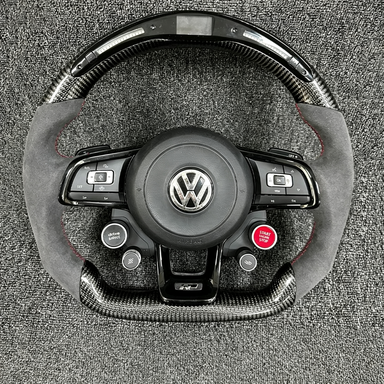 VW Carbon Fiber Steering Wheel with Alcantara and LED Shift Lights for Golf 8 Pro GTI MK7 MK8
