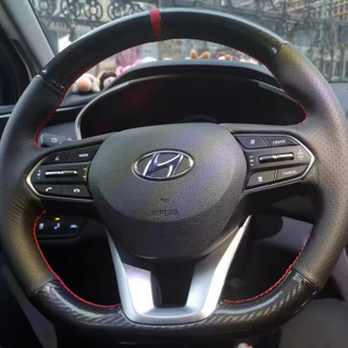 Custom Car Steering Wheel Cover Carbon Fiber Genuine Leather 100% Fit For Hyundai Santa Fe 2019 Auto Interior Accessories