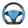 Tesla custom real carbon fiber steering wheel glossy carbon fiber spliced with sea blue Nappa genuine leather Model X steering wheel