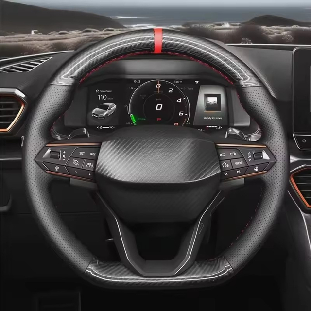 DIY Car Steering Wheel Cover Black Carbon Fiber Leather Genuine Leather For Seat Leon Ateca Tarraco 2020-2021 Seat Cupra Leon
