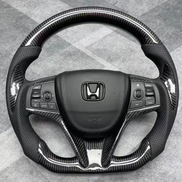 Customized Bright Carbon Fiber Steering Wheel for Crown with Leather Airbag Cover