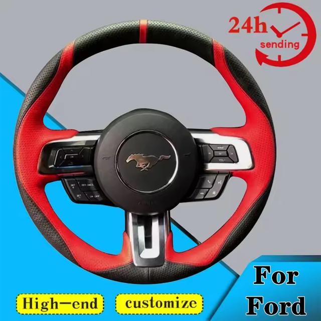 Custom DIY Car Steering Wheel Braid Cover 100% Fit For Ford Mustang 2015-2019 / Mustang GT 2015-2019 Auto Interior Accessories