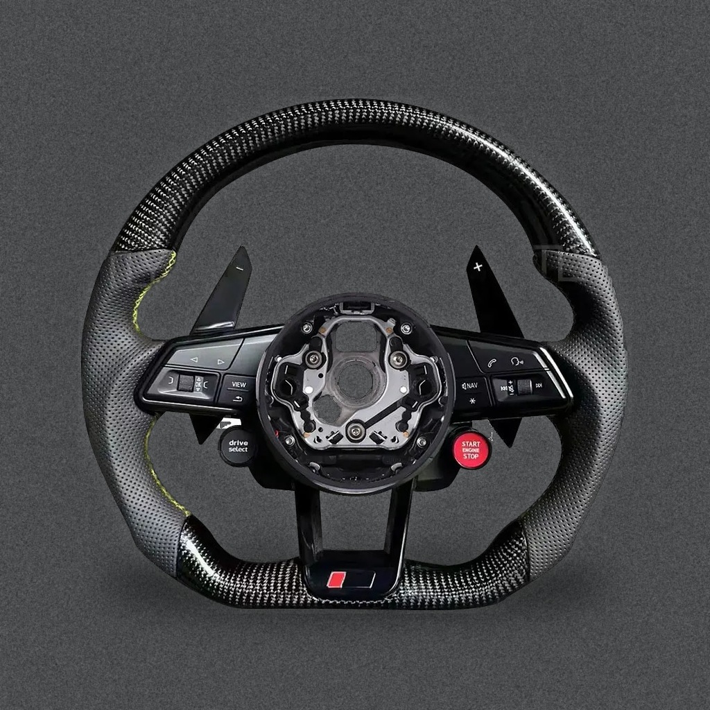 Custom Audi Rs Style Car Steering Wheel Full Leather For Red Stitching Shift Paddles Multifunctional Contro