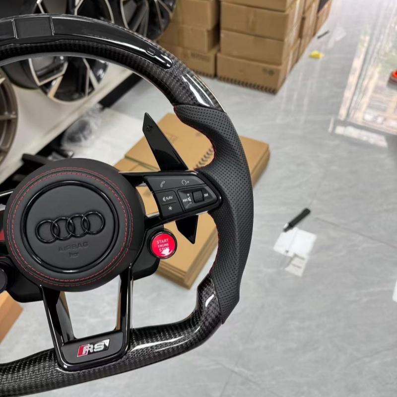 Interior display of installed steering wheel