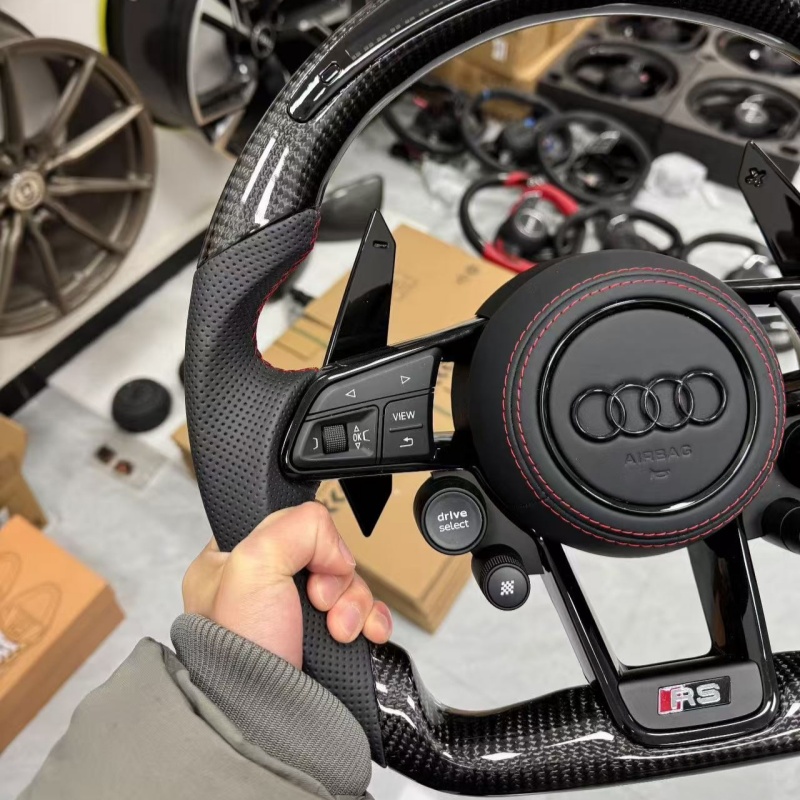 LED Gloss Carbon Fiber Steering Wheel for Audi R8 Q3 Q5 Q7 A3 A4 A6