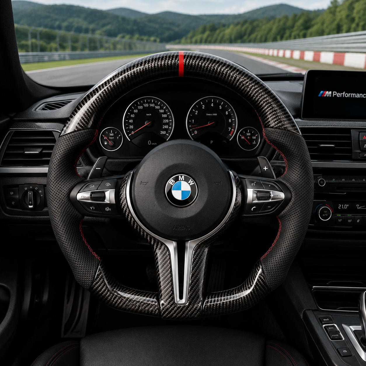 Gloss Carbon BMW E90 Racing Steering Wheel F30 G20 E90 F80 F82 Perforated Nappa