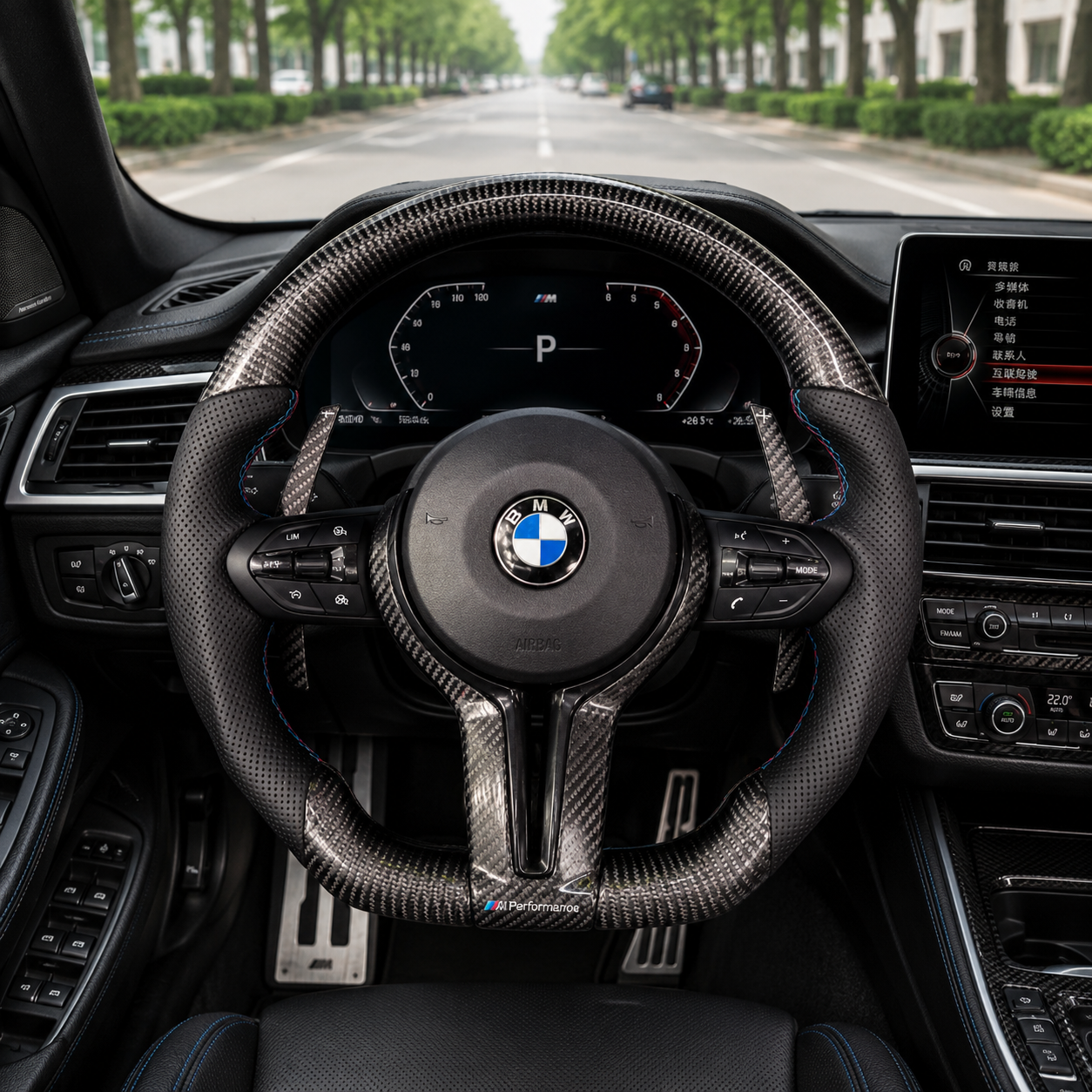 True Carbon Fiber Steering Wheel for BMW F10 F11 F18 F01 F02 F03 F90 F93 F30 E90 with Carbon Fiber Shift Paddles