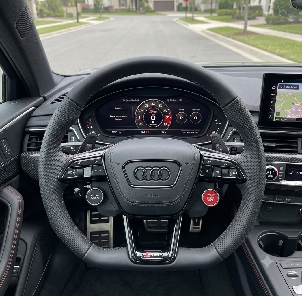 Contrast Stitching Genuine Leather Audi S4 S6 Steering Wheel Perforated Nappa Leather Audi A7 A8 Model Steering Wheel