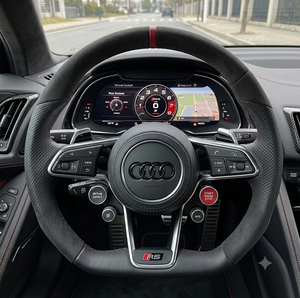 Alcantara and Nappa leather stitched steering wheel 12 o'clock alignment mark ergonomic grip custom steering wheel