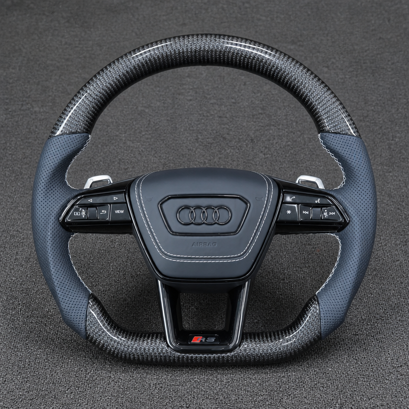 Custom Genuine Carbon Fiber Steering Wheel for Audi R8 Type42 Type4S Q5 2006‑2024 Coupé Spyder - YINGGENE