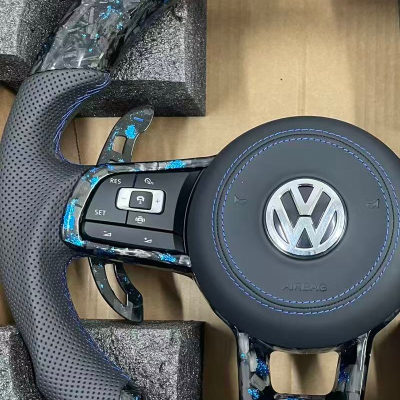 Custom VW steering wheel with control buttons, high durable leather car replacement steering part