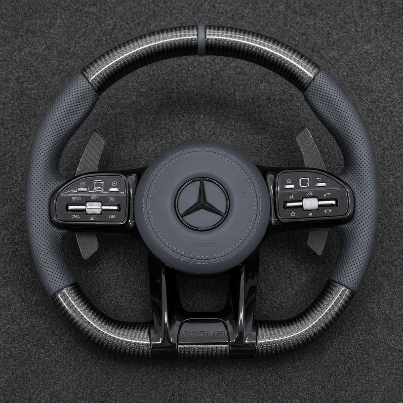Mercedes A B C E S GLC GLE 2003-2026 W203-W206 W211-W214 Nappa Alcantara Custom Real Carbon Fiber LED AMG Wheel -YINGGENE 