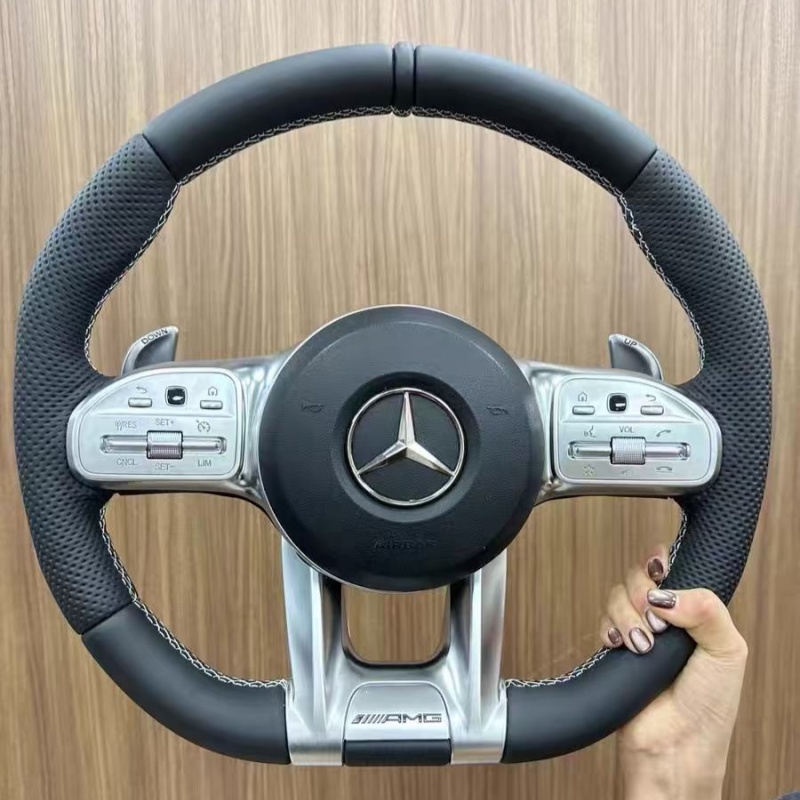 Premium leather replacement steering wheel for Mercedes-Benz, modified auto steering wheel with airbag hub
