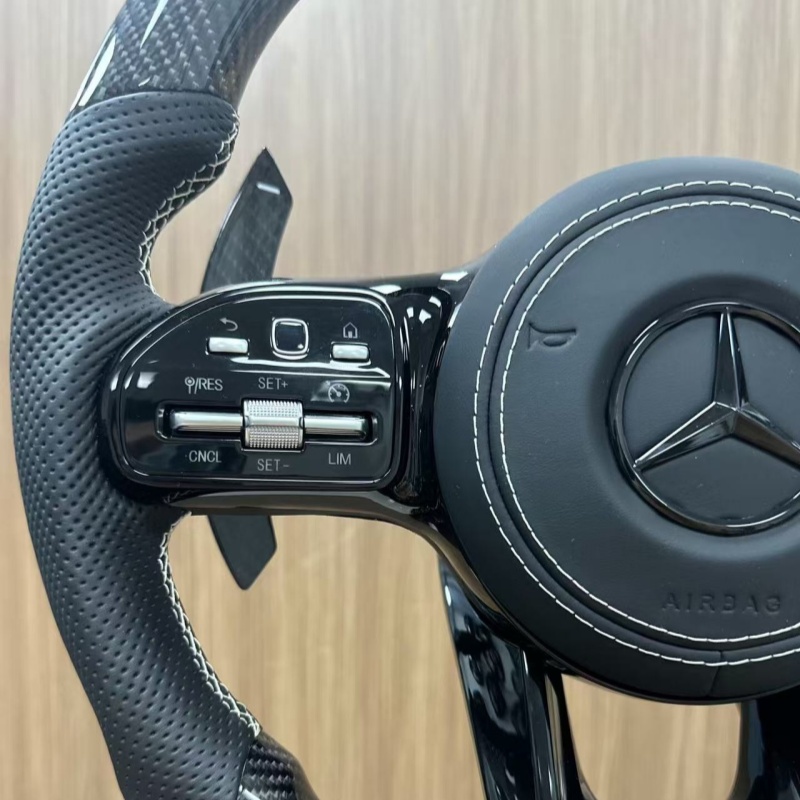 Mercedes modified steering wheel installed on car interior, real vehicle display effect