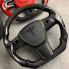 Tesla Custom Real Carbon Fiber Model 3 Y X S Steering Wheel with Leather Airbag Cover