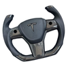  Tesla Custom Real Carbon Fiber Spliced Nappa Genuine Leather YOKE Steering Wheel for Model 3 Y Ergonomic Customization