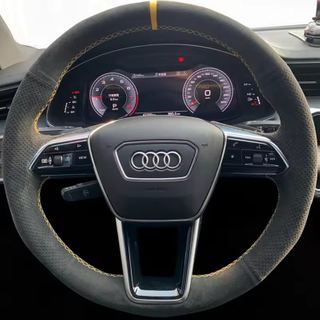 Custom Car Steering Wheel Braid Cover Soft Suede 100% Fit For Audi A6 (C8) Avant Allroad 2018-2019 A7 (K8) 2018-2019 S7 2019
