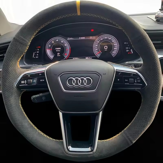 Custom Car Steering Wheel Braid Cover Soft Suede 100% Fit For Audi A6 (C8) Avant Allroad 2018-2019 A7 (K8) 2018-2019 S7 2019
