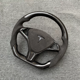 Tesla custom real carbon fiber steering wheel glossy carbon fiber spliced with Alcantara Tesla Model X racing steering wheel