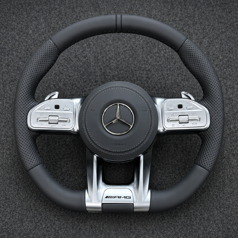 Mercedes A B C E S GLC GLE 2003-2026 W203-W206 W211-W21 Custom Nappa Genuine Leather AMG Steering Wheel -YINGGENE