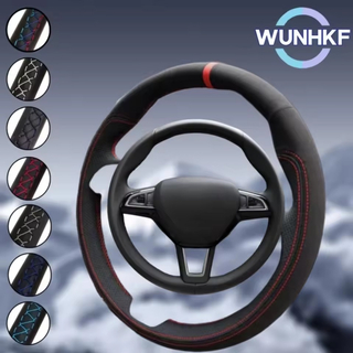 Custom Black Car Steering Wheel Braid Cover For Skoda Rapid Spaceback 2016 2017 (3-Spoke) Genuine Suede Leather Steering Wrap