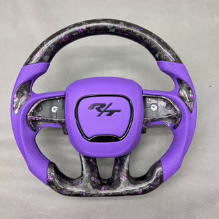Purple Forged Carbon Steering Wheel for Dodge with Purple Leather Airbag Cover