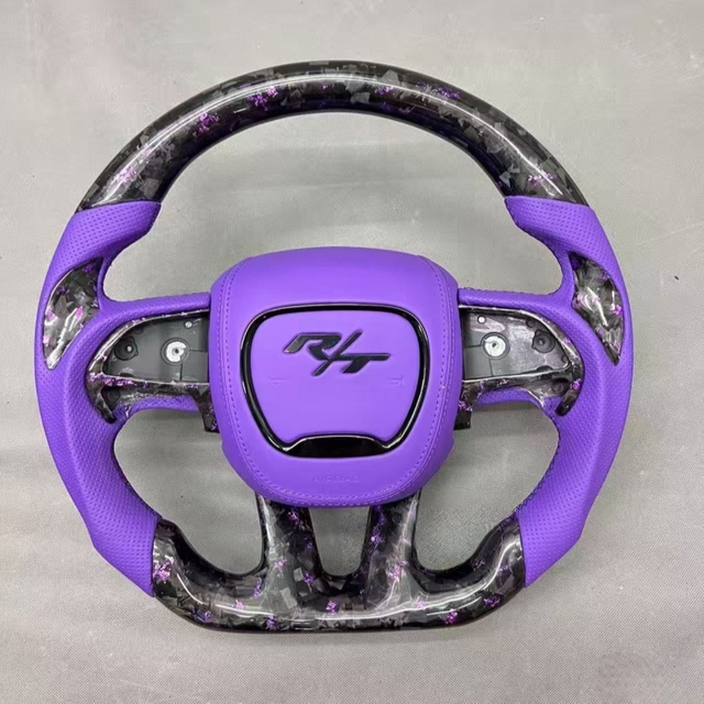 Purple Forged Carbon Steering Wheel for Dodge with Purple Leather Airbag Cover