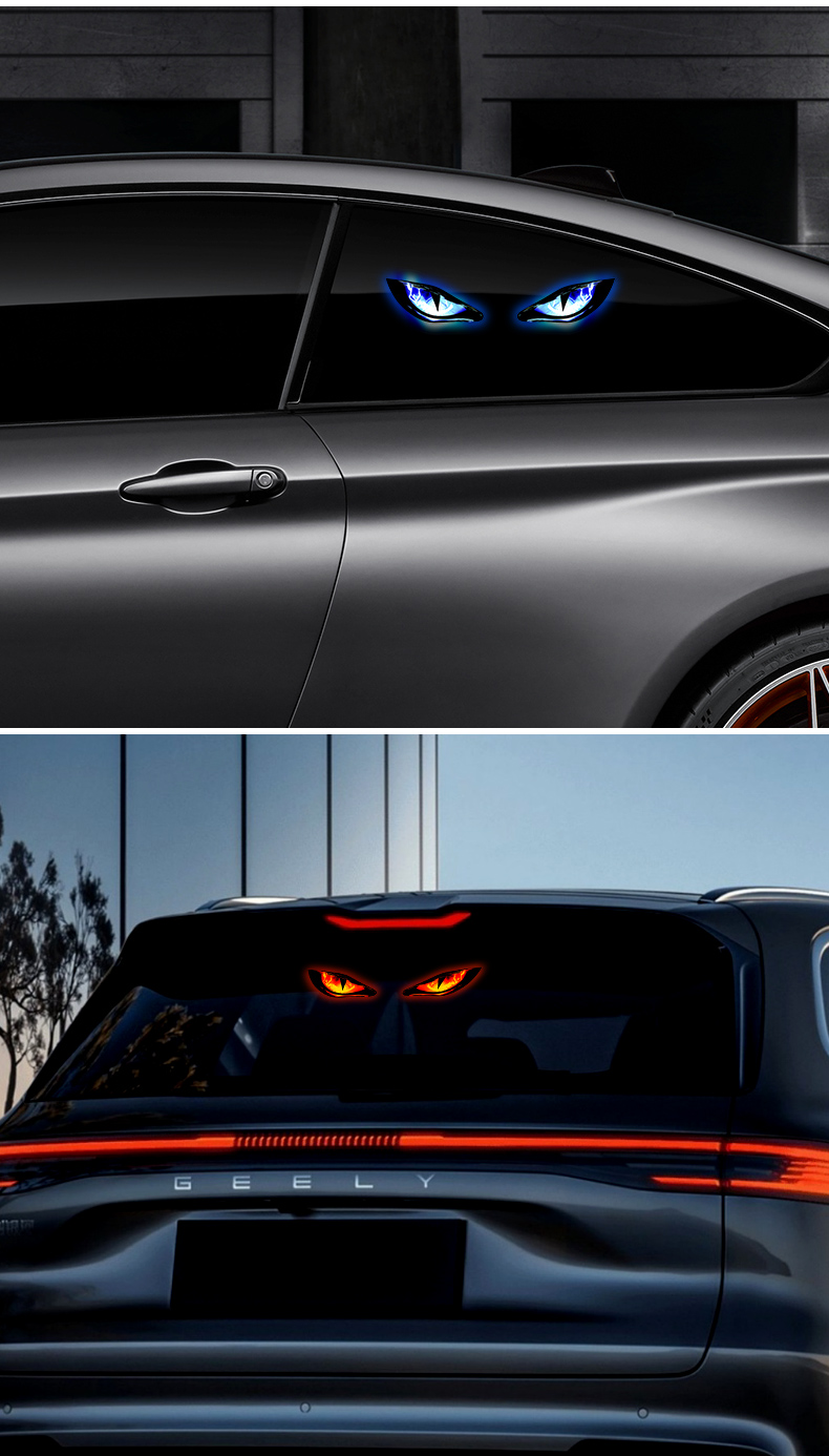 Wireless Solar Demon Eyes LED Car Warning Light, No Drill Solar USB Recharge Devil Eye Strobe Lamp for Windshield Rear Window