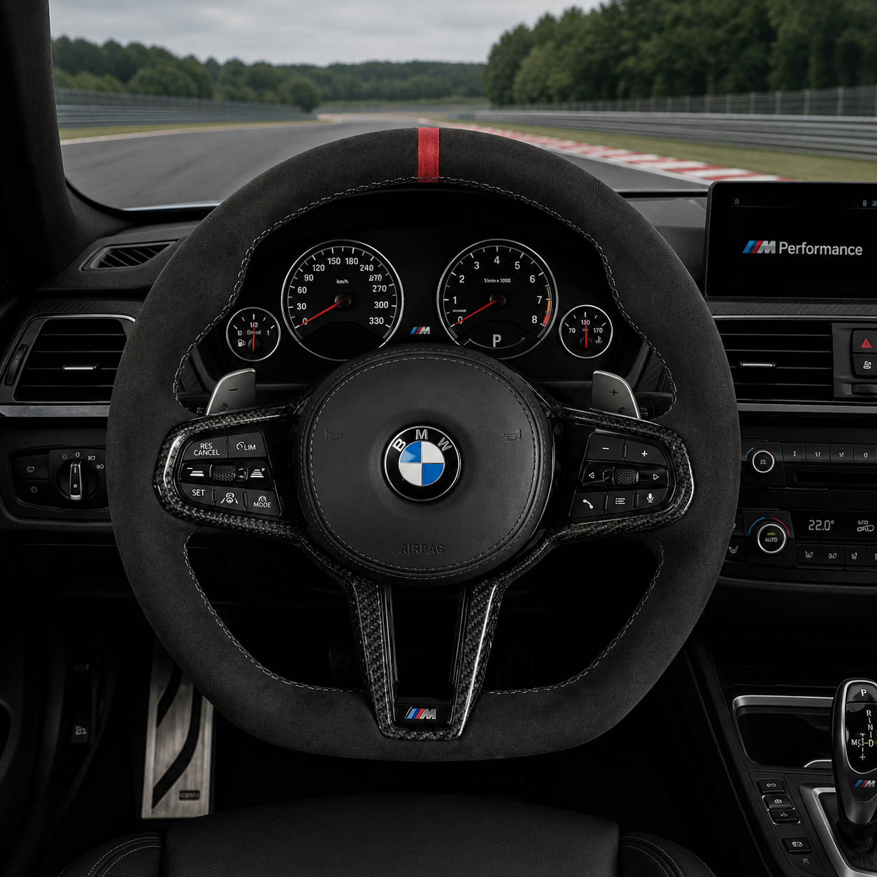 Alcantara Flat Bottom BMW Steering Wheel Contrast Stitching Genuine Leather BMW G20 G30 G80 Steering Wheel