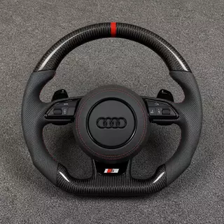 Custom Genuine Carbon Fiber & Napa leather Alcantara Steering Wheel for Audi R8 Type42 Type4S 2006‑2024 Coupé Spyder - YINGGENE