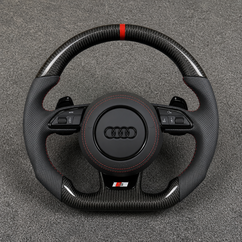 Custom Genuine Carbon Fiber & Napa leather Alcantara Steering Wheel for Audi R8 Type42 Type4S 2006‑2024 Coupé Spyder - YINGGENE