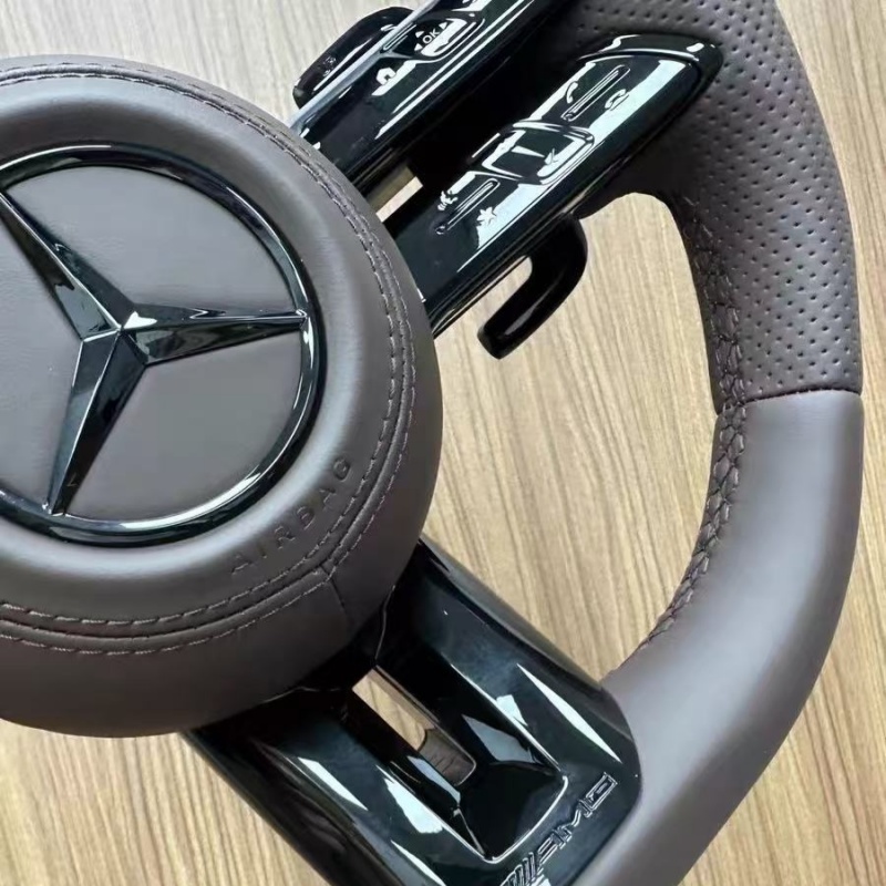 Mercedes modified steering wheel installed on car interior, real vehicle display effect