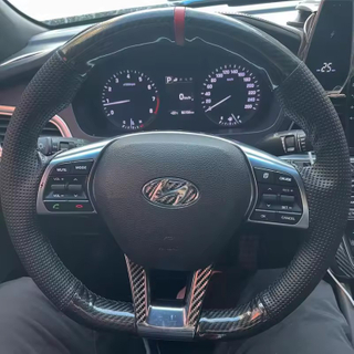 Custom Car Steering Wheel Cover Carbon Fiber Genuine Leather 100% Fit For Hyundai Sonata 9 (3-Spoke | D-Shape) 2015-2019