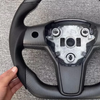  Tesla custom matte carbon fiber spliced Nappa genuine leather for Model 3 Y steering wheel ergonomic custom