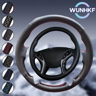 Custom Black Car Steering Wheel Braid Cover For Hyundai Elantra Avante i30 2011-2016 Genuine Carbon Fiber Leather Steering Wrap