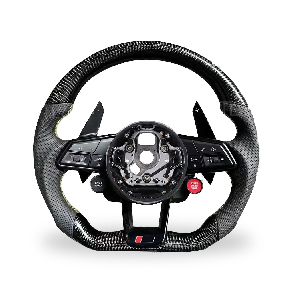 Custom Audi Rs Style Car Steering Wheel Full Leather For Red Stitching Shift Paddles Multifunctional Contro